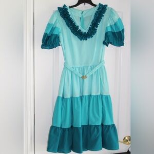 Turquoise Vintage Square Dance Dress with Matching Bloomers & Belt Size 12